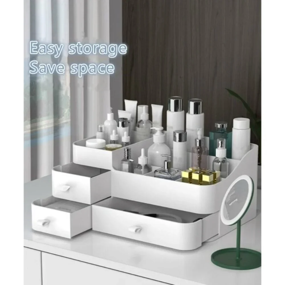 New Makeup Organizer for Vanity, Large White Drawer Storage for Skincare